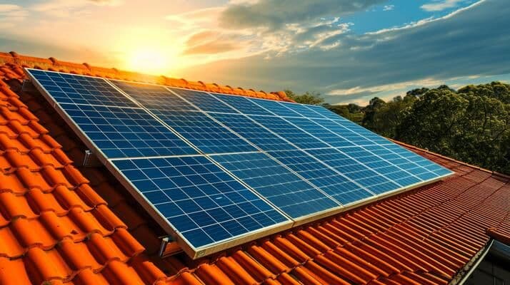 Solar panel with sun background